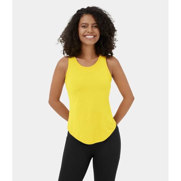 NEW Halara Cut Out Asymmetric Hem Sheer Casual Tank Top Yellow Womens Small - Picture 2 of 9